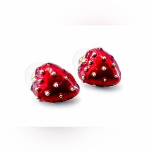Gold-Toned Red Enamel Strawberry Stud Earrings